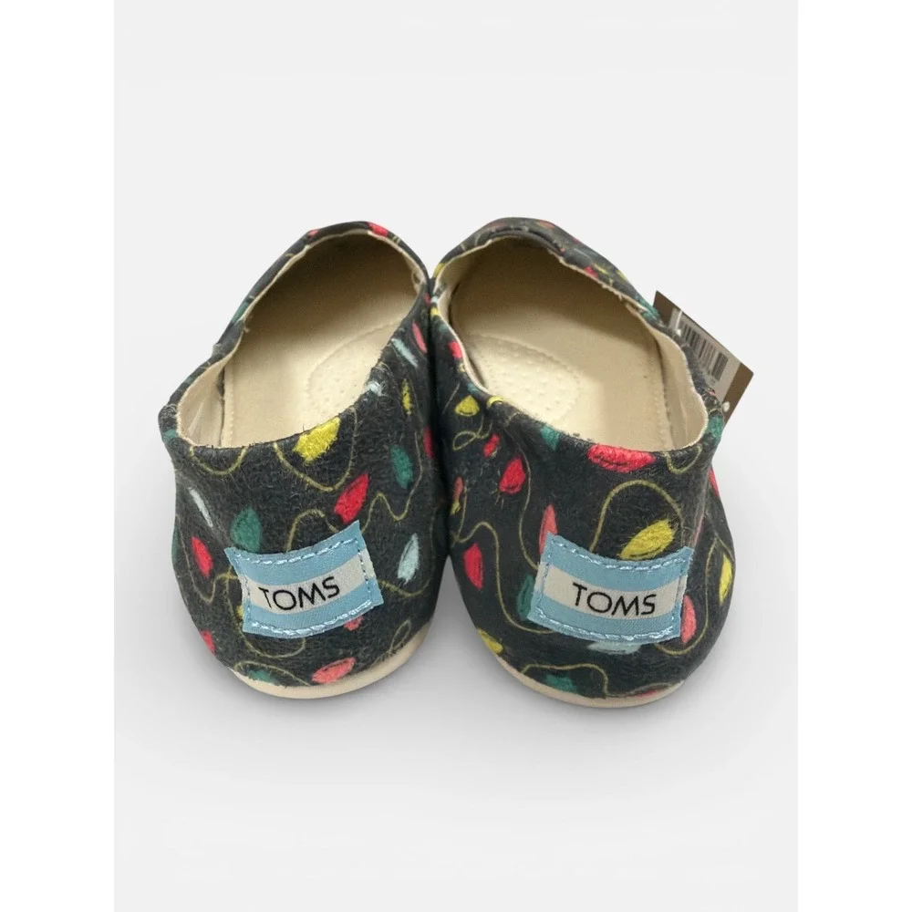 TOMS‎ Belmont  7.5 Forged Iron Tree Lights Print Christmas Slip On Flats NEW